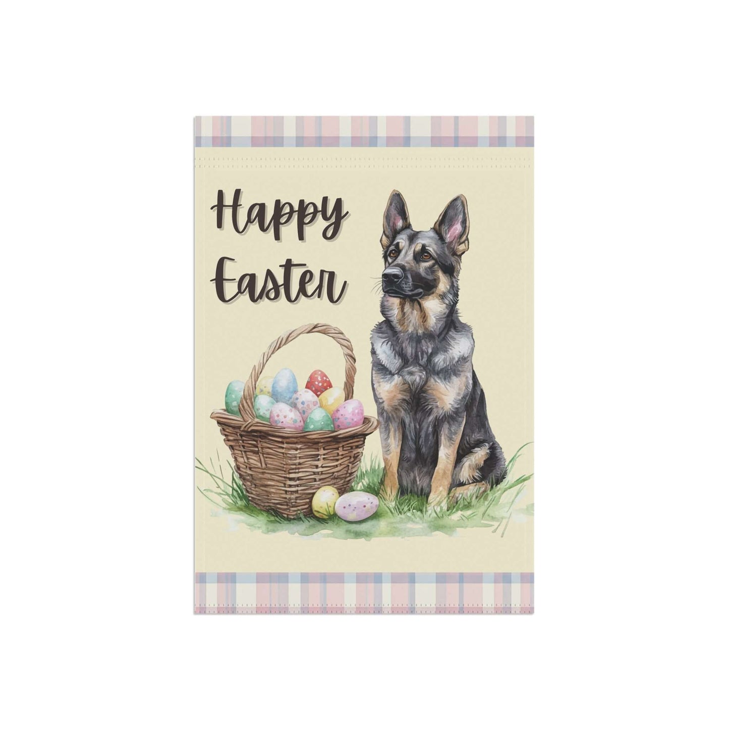 Happy Easter Silver Sable GSD Plaid Banner
