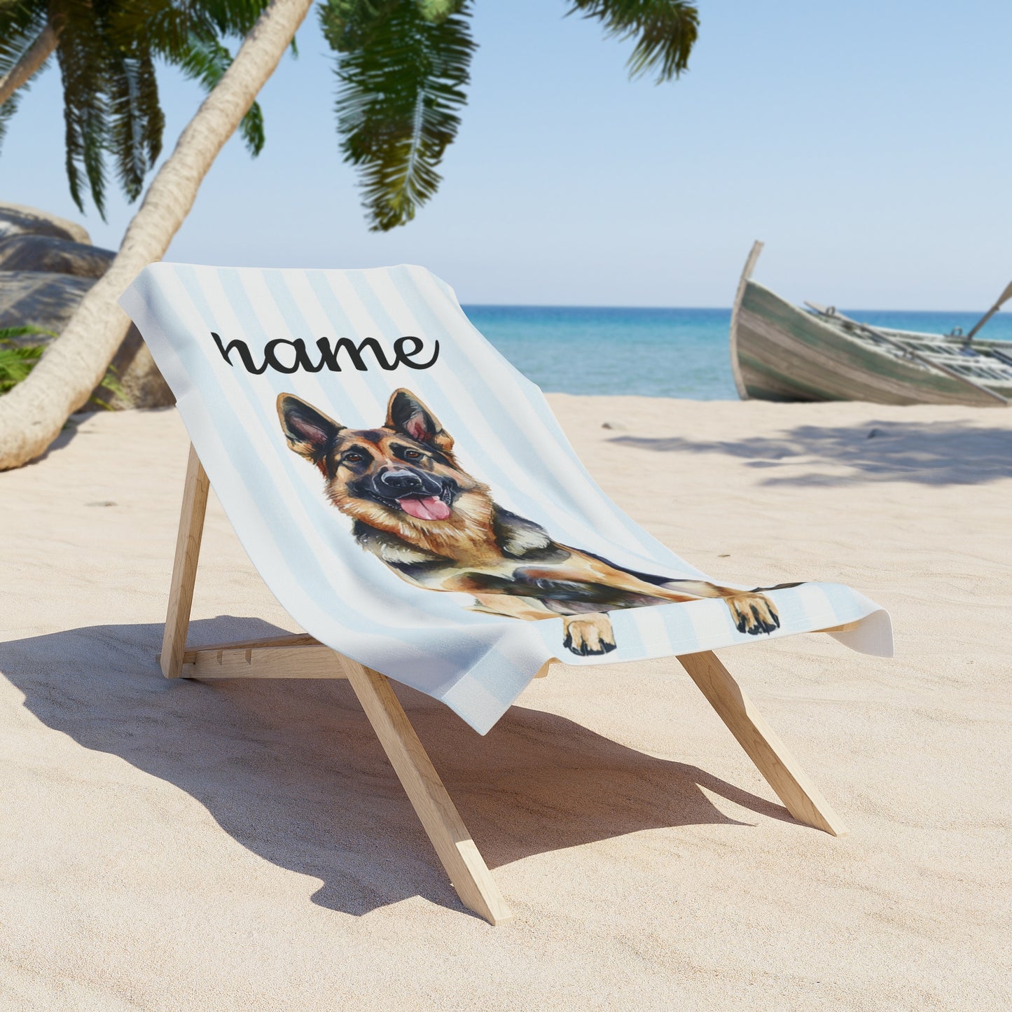 Custom Name German Shepherd Beach Towel