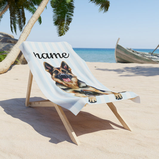 Custom Name German Shepherd Beach Towel