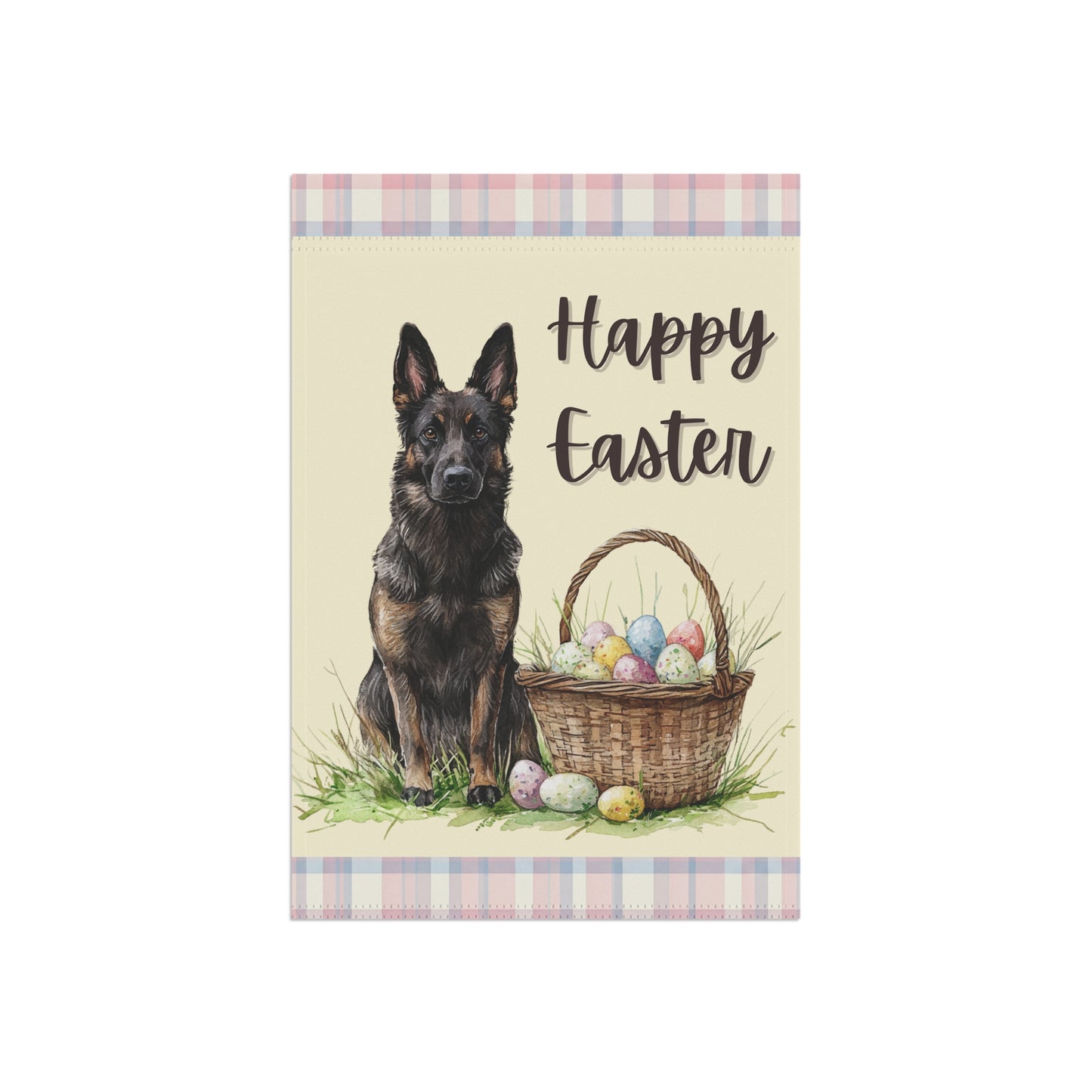 Happy Easter Sable GSD Plaid Banner