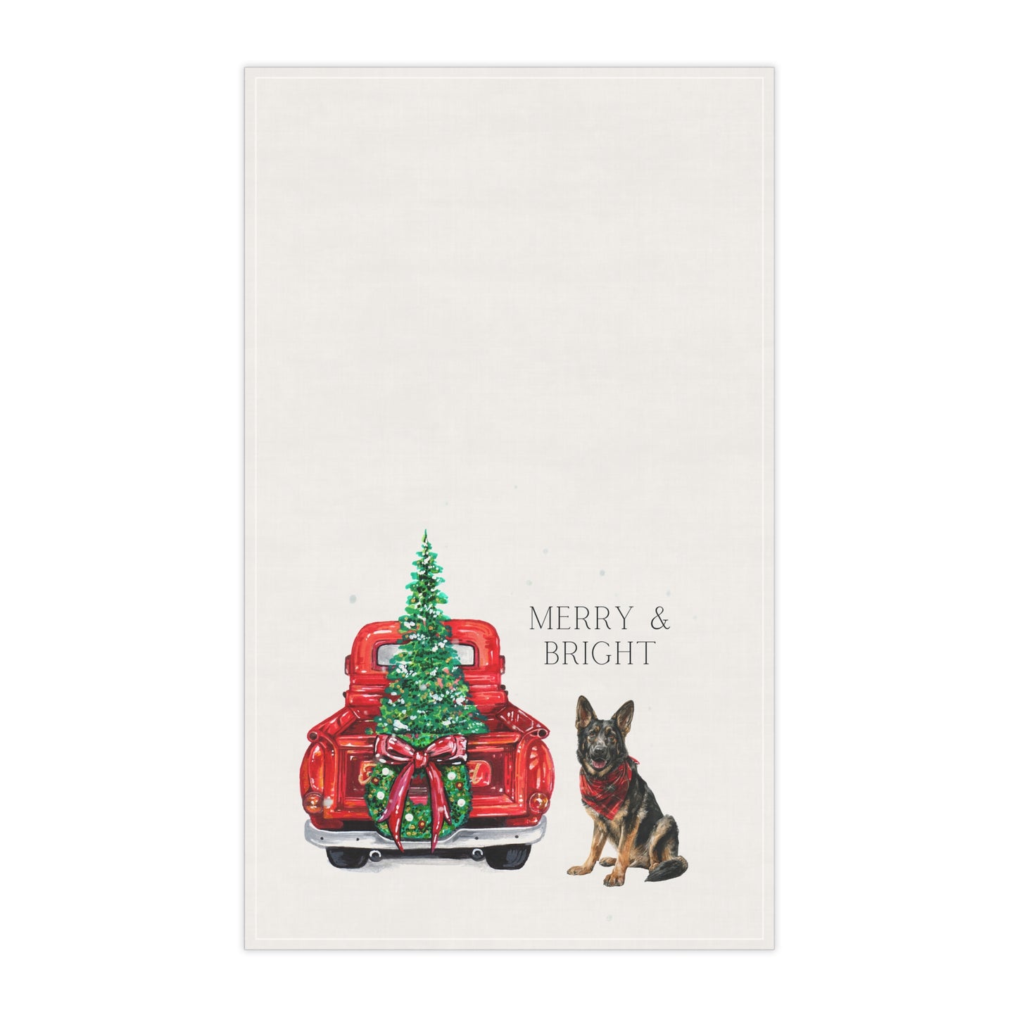 Merry and Bright Sable GSD Christmas Kitchen Towel