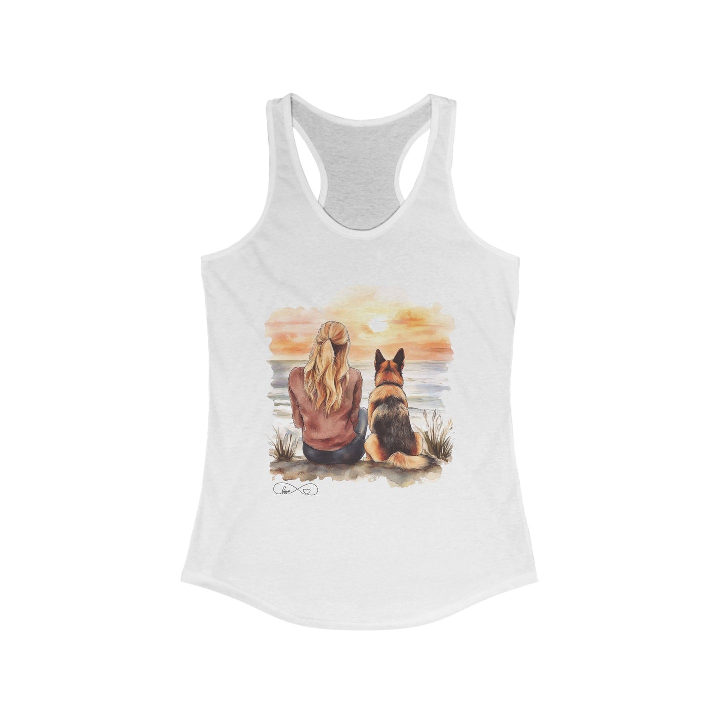 Blonde German Shepherd Mom Sunset White Tank Top