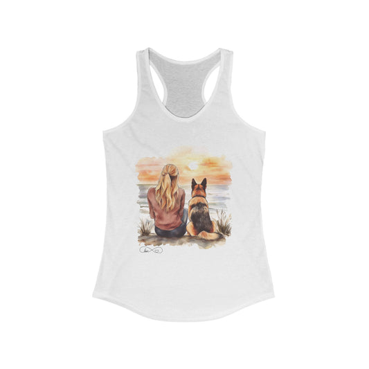 Blonde German Shepherd Mom Sunset White Tank Top