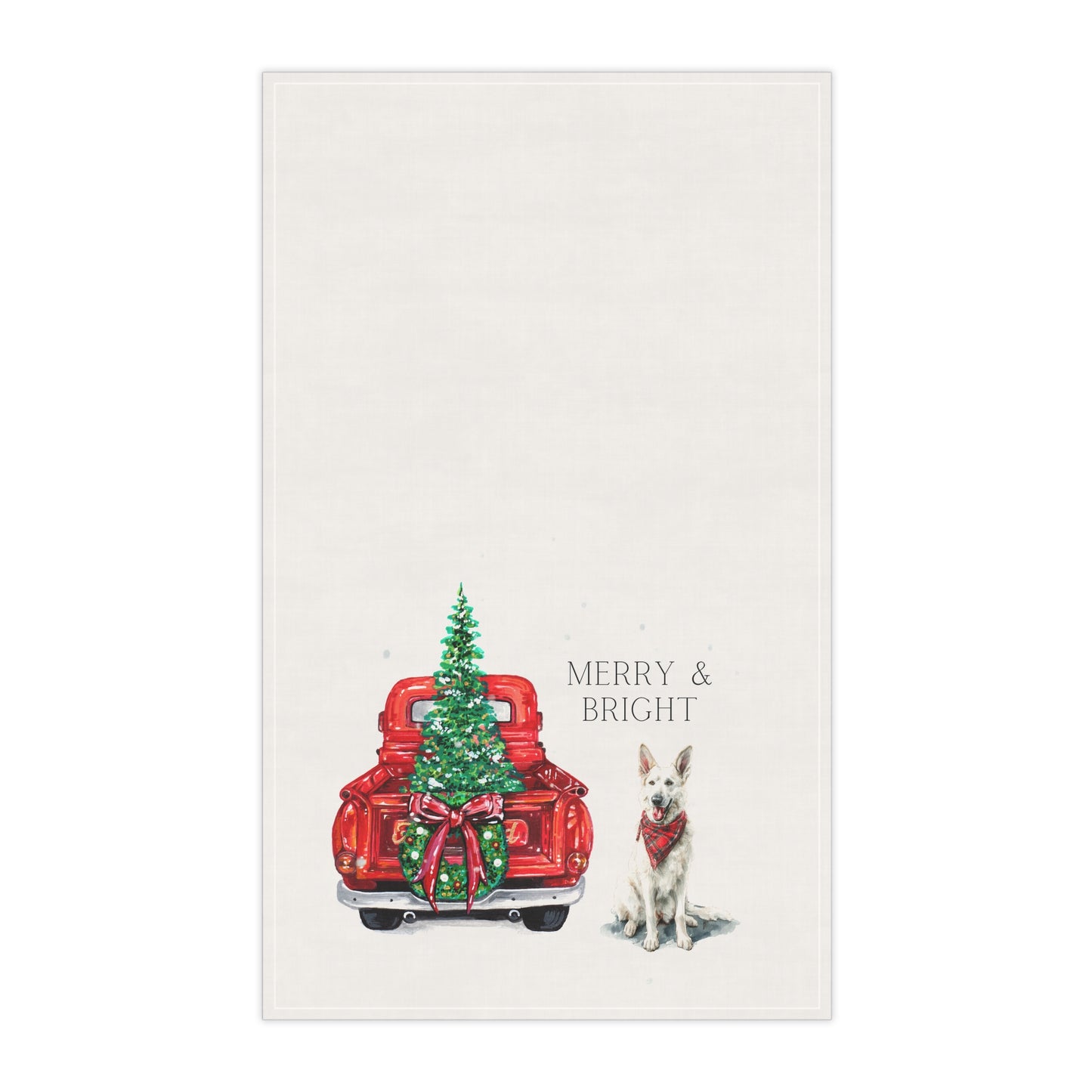 Merry and Bright White GSD Christmas Kitchen Towel