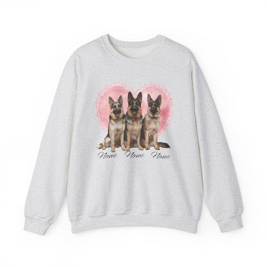 Personalized 3 German Shepherd Lace Heart Sweatshirt