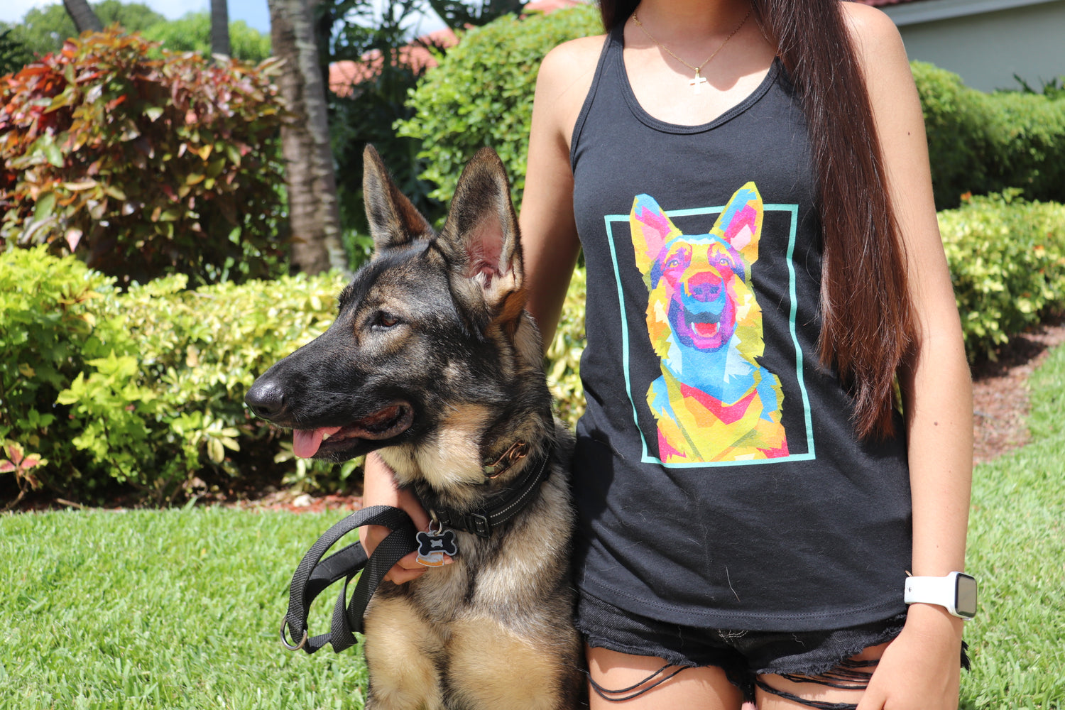 German Shepherd Dog with Girl wearing black German Shepherd tank top