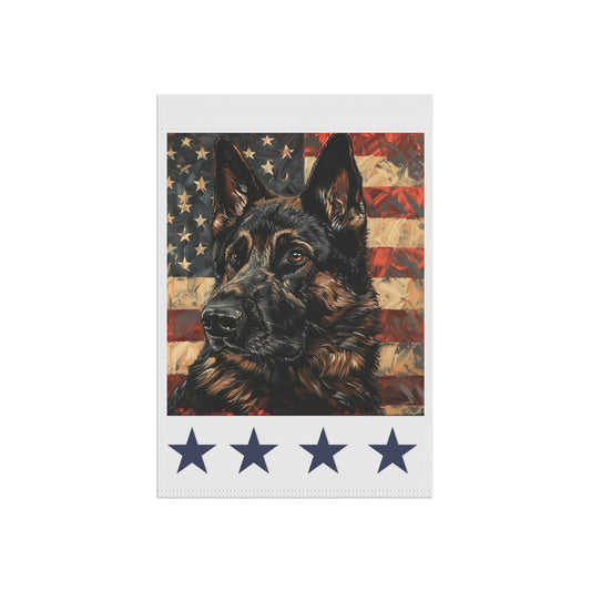American Sable German Shepherd garden flag on white background, 12x18 inch double sided