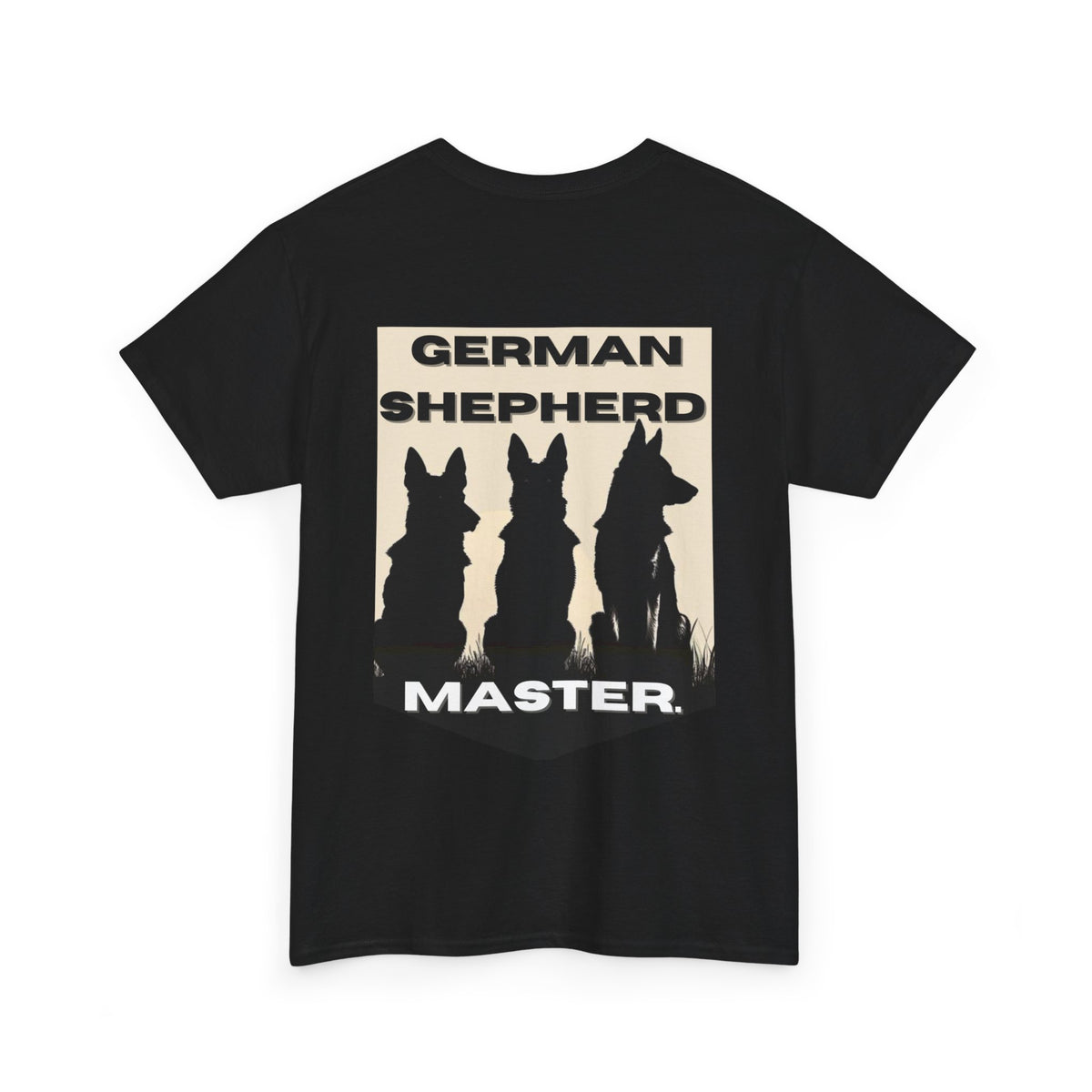 Black German Shepherd Master t-shirt with three dog silhouettes on white background