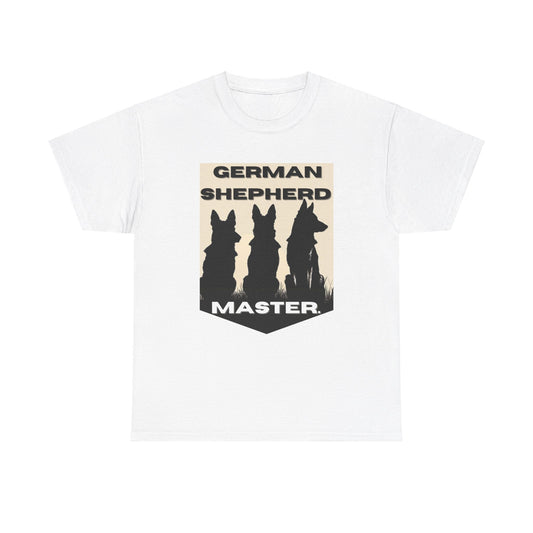White German Shepherd Master t-shirt with three dog silhouettes on white background