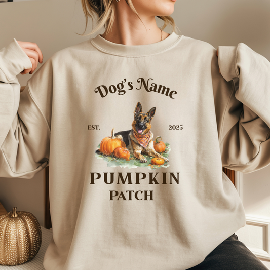 german shepherd dog pumpkin patch fall halloween custom name sweatshirt