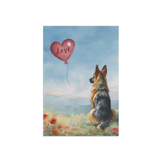 Shepherd Love German Shepherd garden flag with red LOVE heart balloon, 12x18 inch