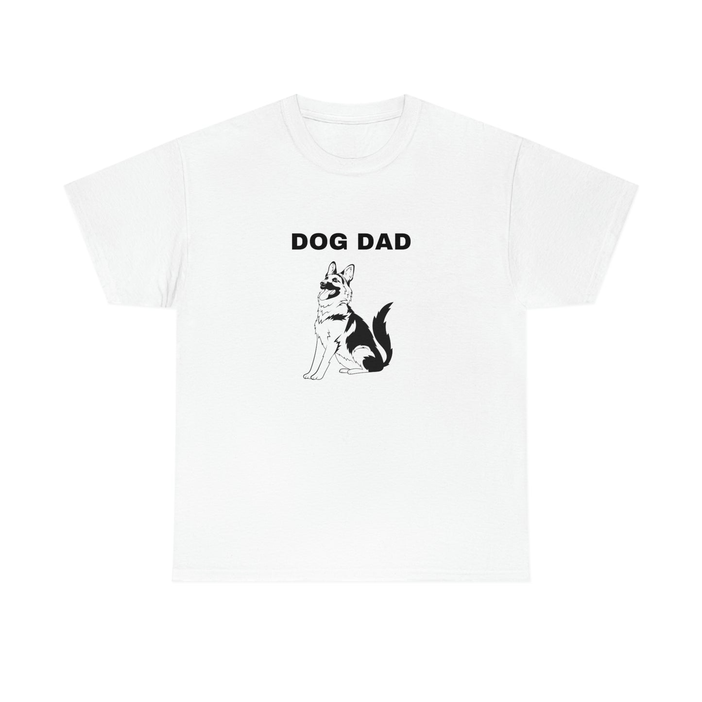 Men's cartoon German Shepherd Dog white T-Shirt that says 'dog dad