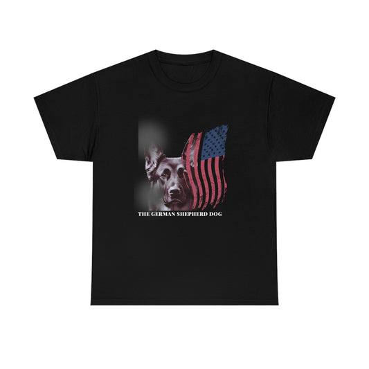 Black men's t-shirt with German Shepherd portrait and American flag design