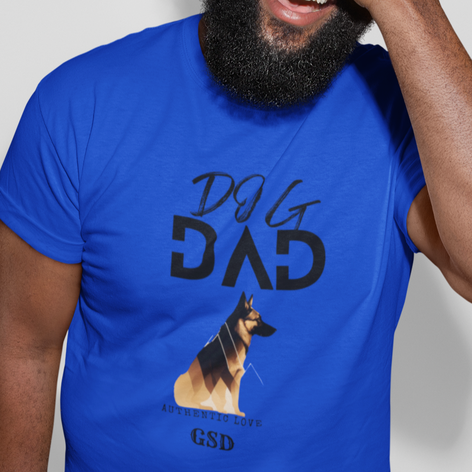 German Shepherd Dog Dad T-shirt. Blue shirt
