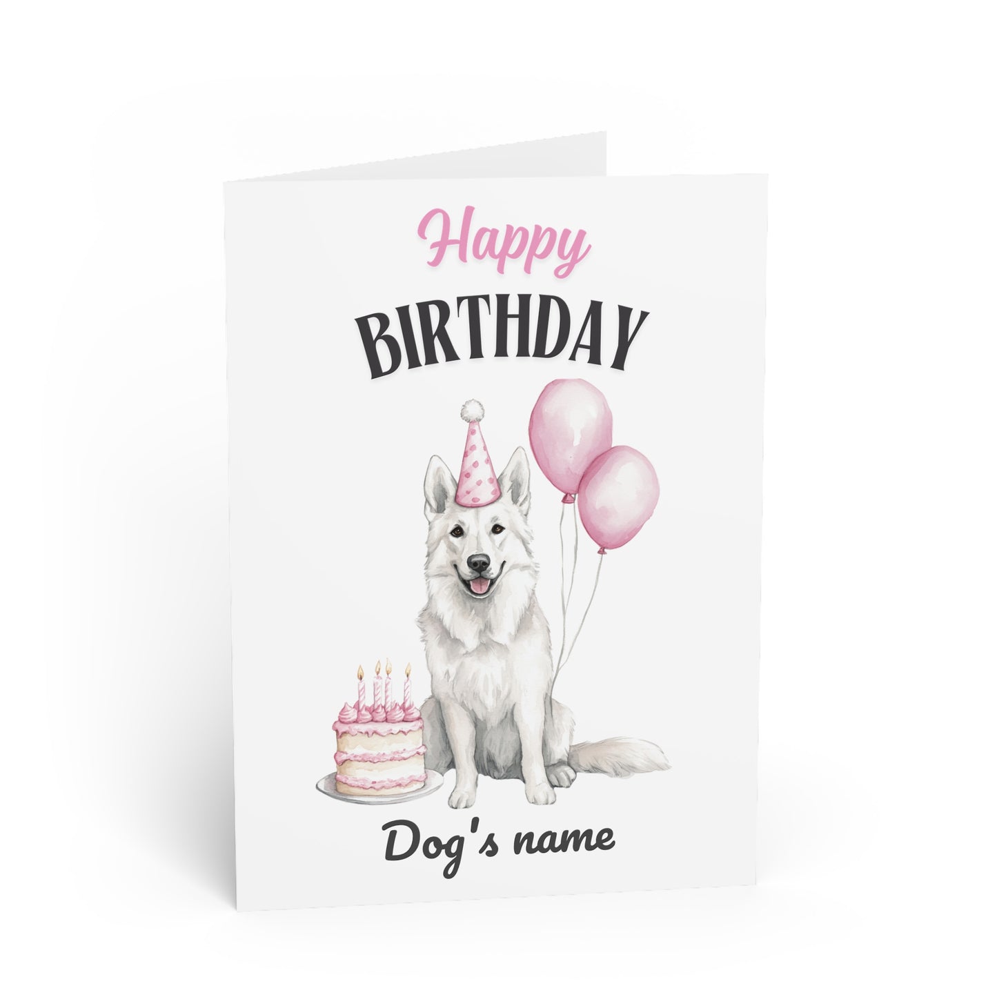 Custom Name Pink White GSD Birthday Card