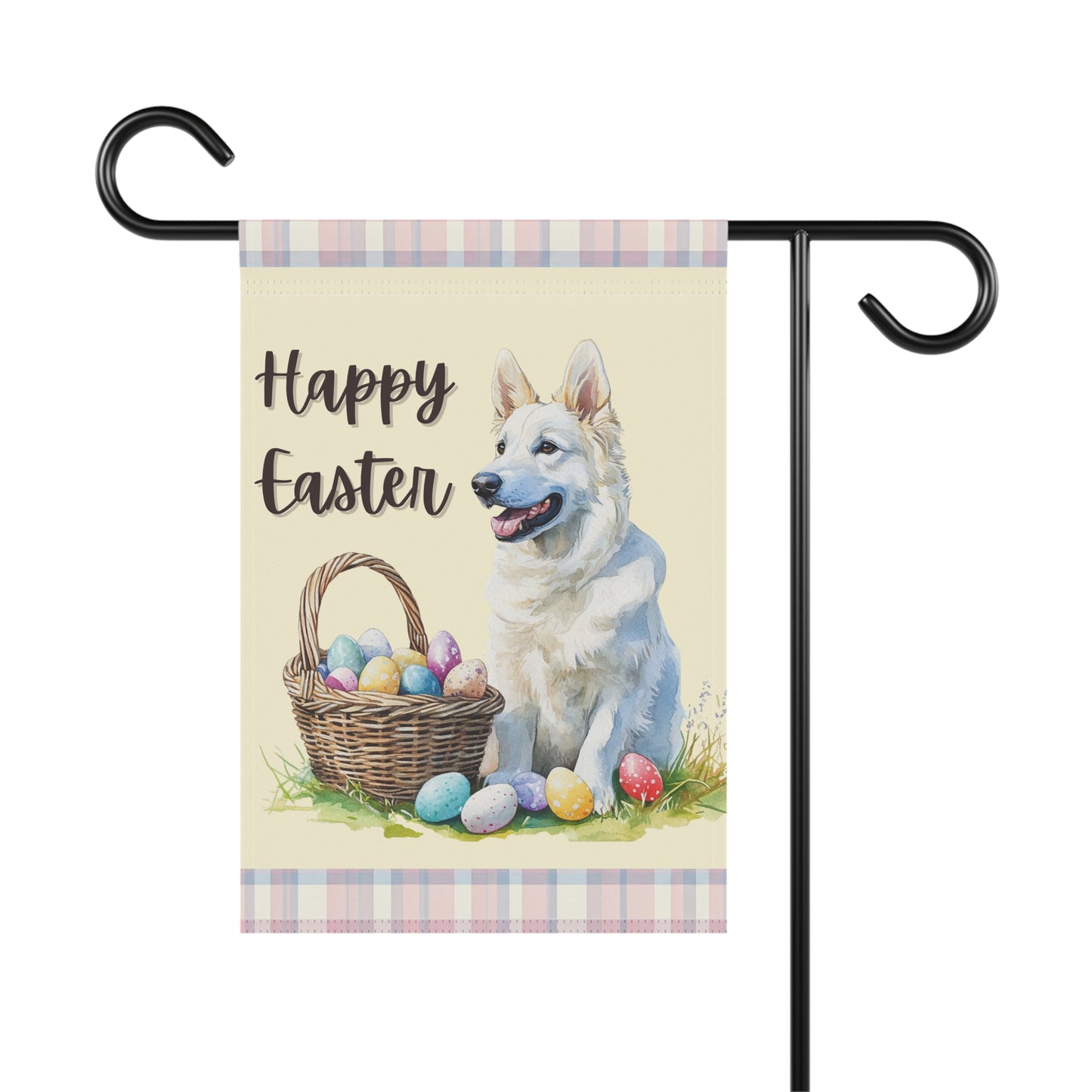 Happy Easter White GSD Plaid Banner