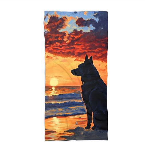 German Shepherd Dog Tropical Sunset Beautiful Summer Beach Towel