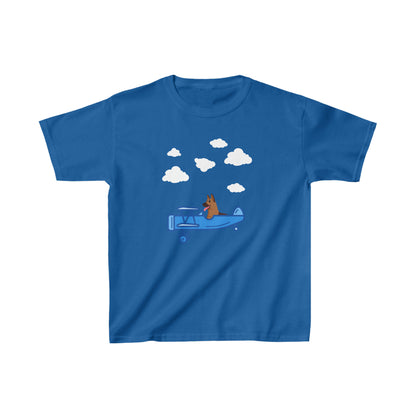 German Shepherd Dog Blue Kid's T-Shirt with airplane