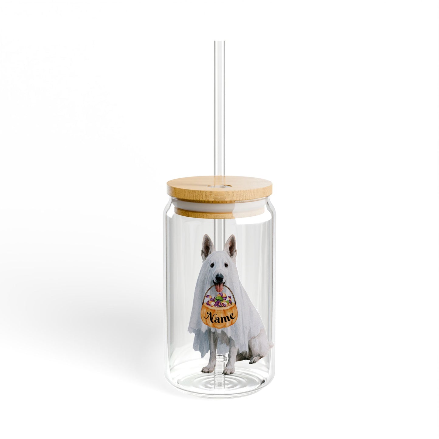 Personalized White Ghost Shepherd Glass Sipper