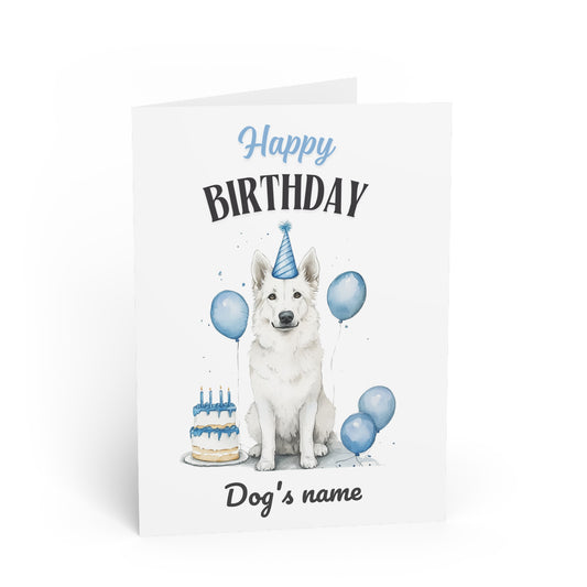 Custom Name Blue White GSD Birthday Card