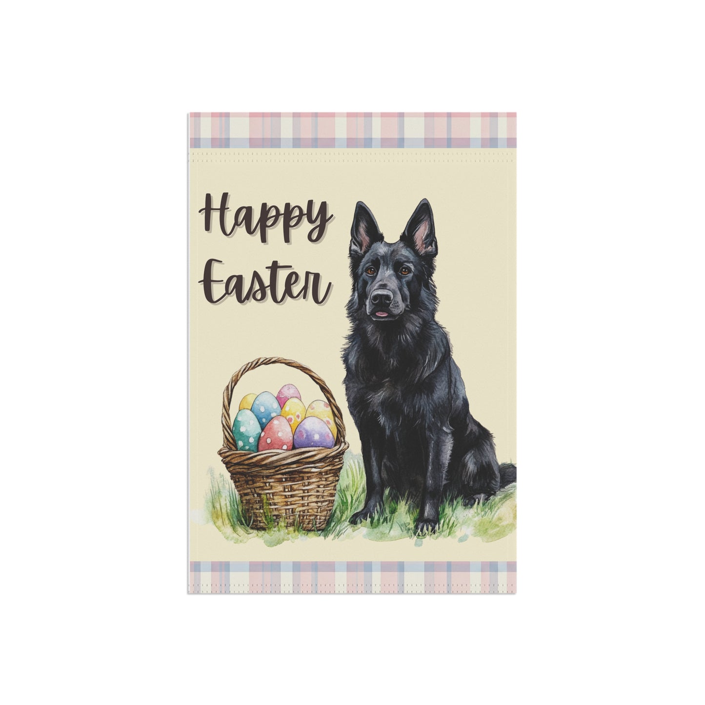 Happy Easter Black GSD Plaid Banner