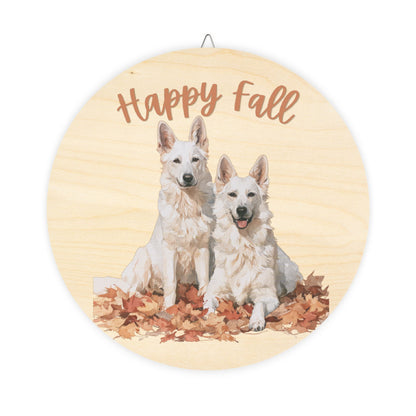 Happy Fall White German Shepherd Wooden Sign