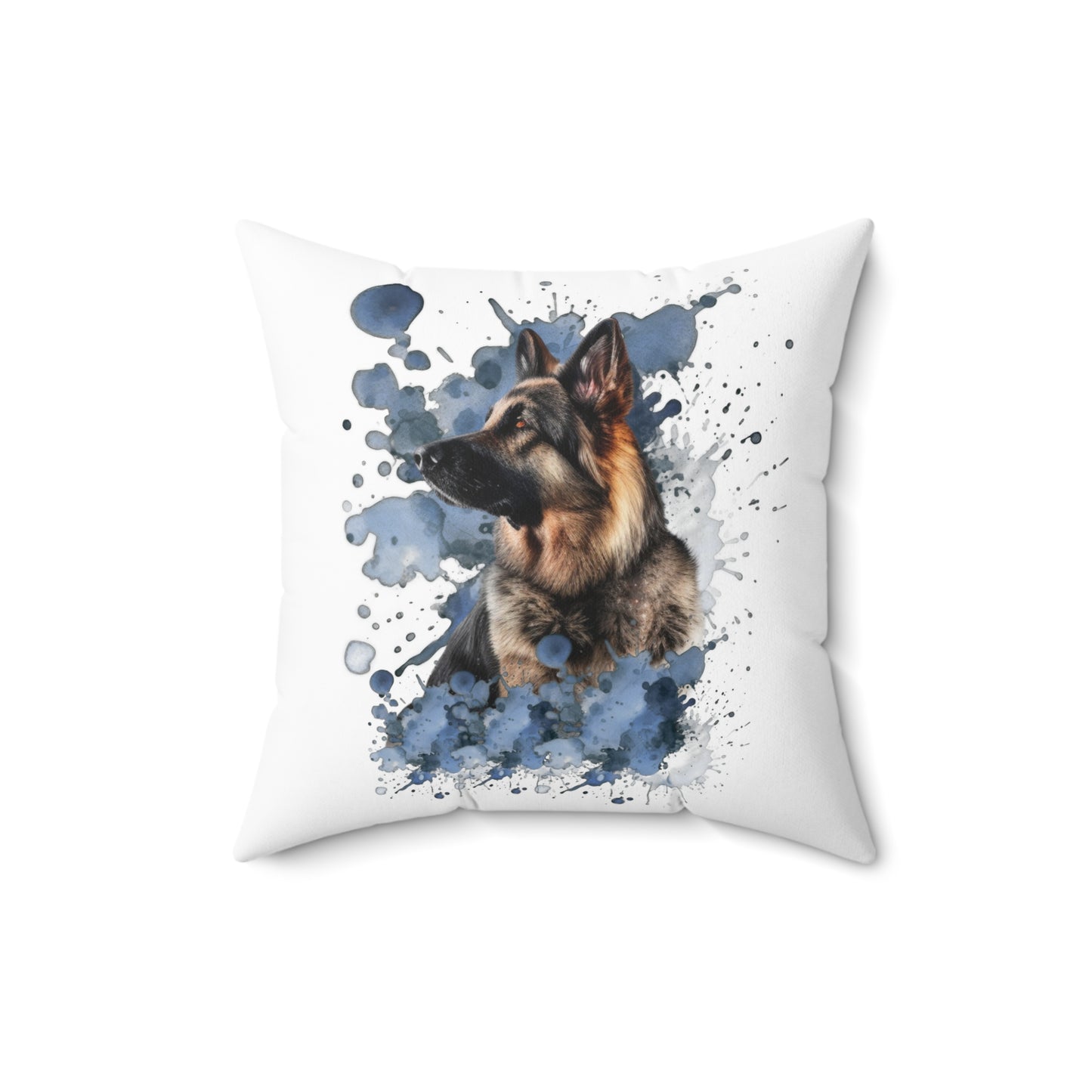 German Shepherd Dog Blue Watercolor Splash Pillow