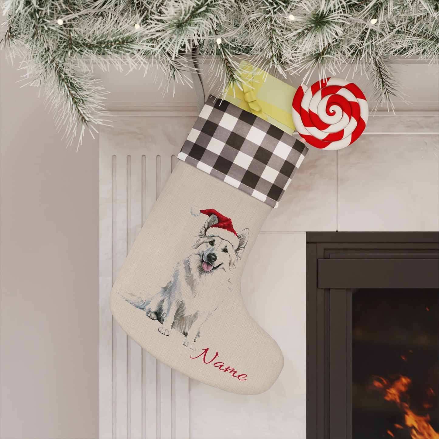 Custom White German Shepherd Stocking