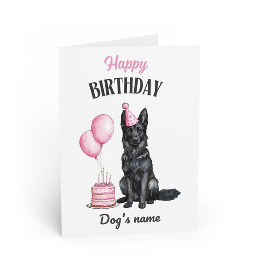 Custom Name Pink Black GSD Birthday Card