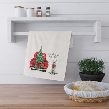 Merry and Bright White GSD Christmas Kitchen Towel