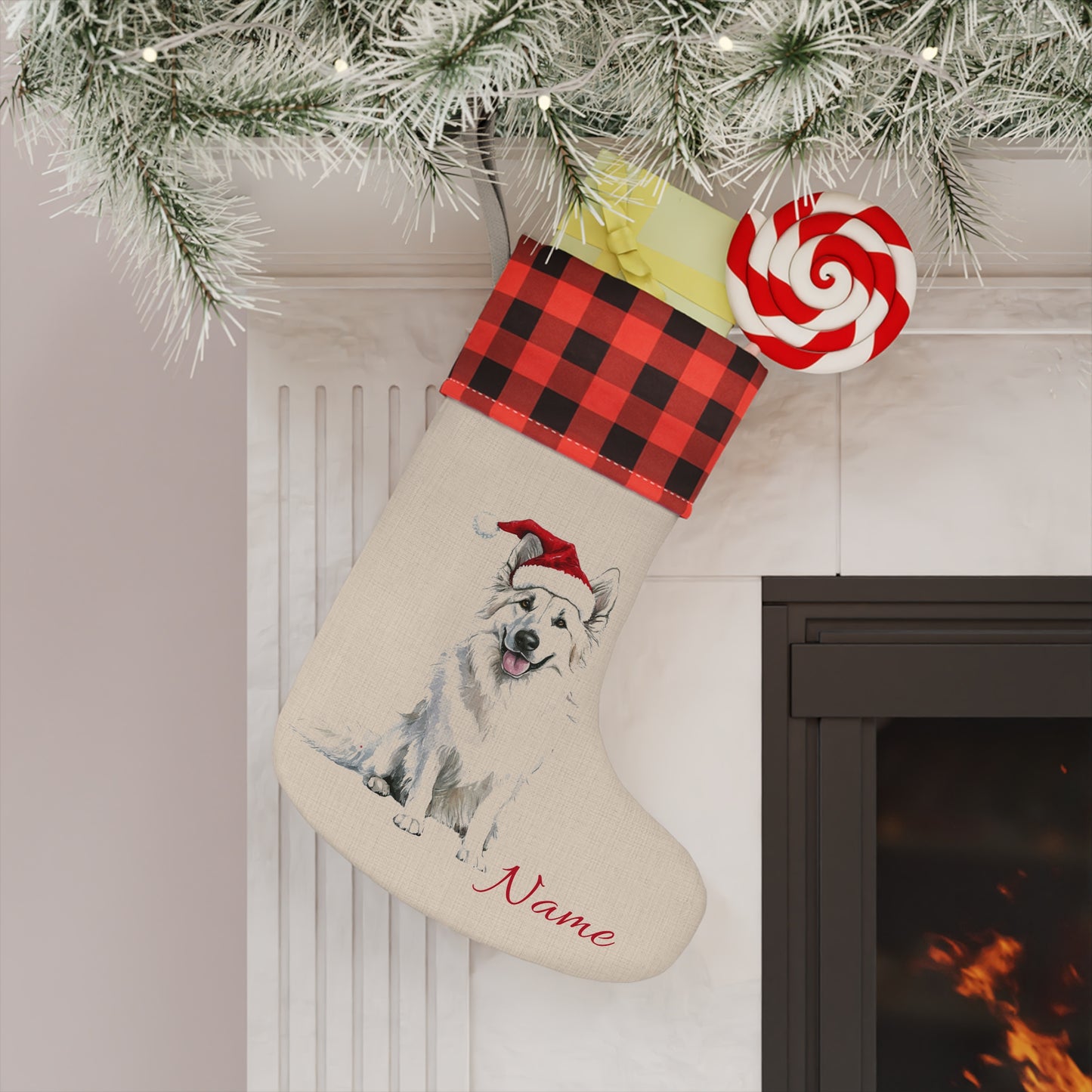 Custom White German Shepherd Stocking