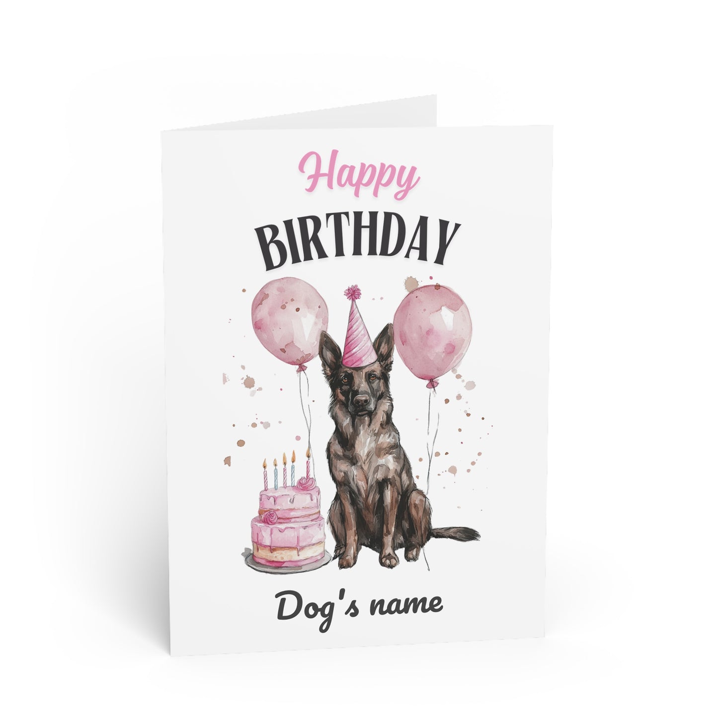 Custom Name Pink Sable GSD Birthday Card