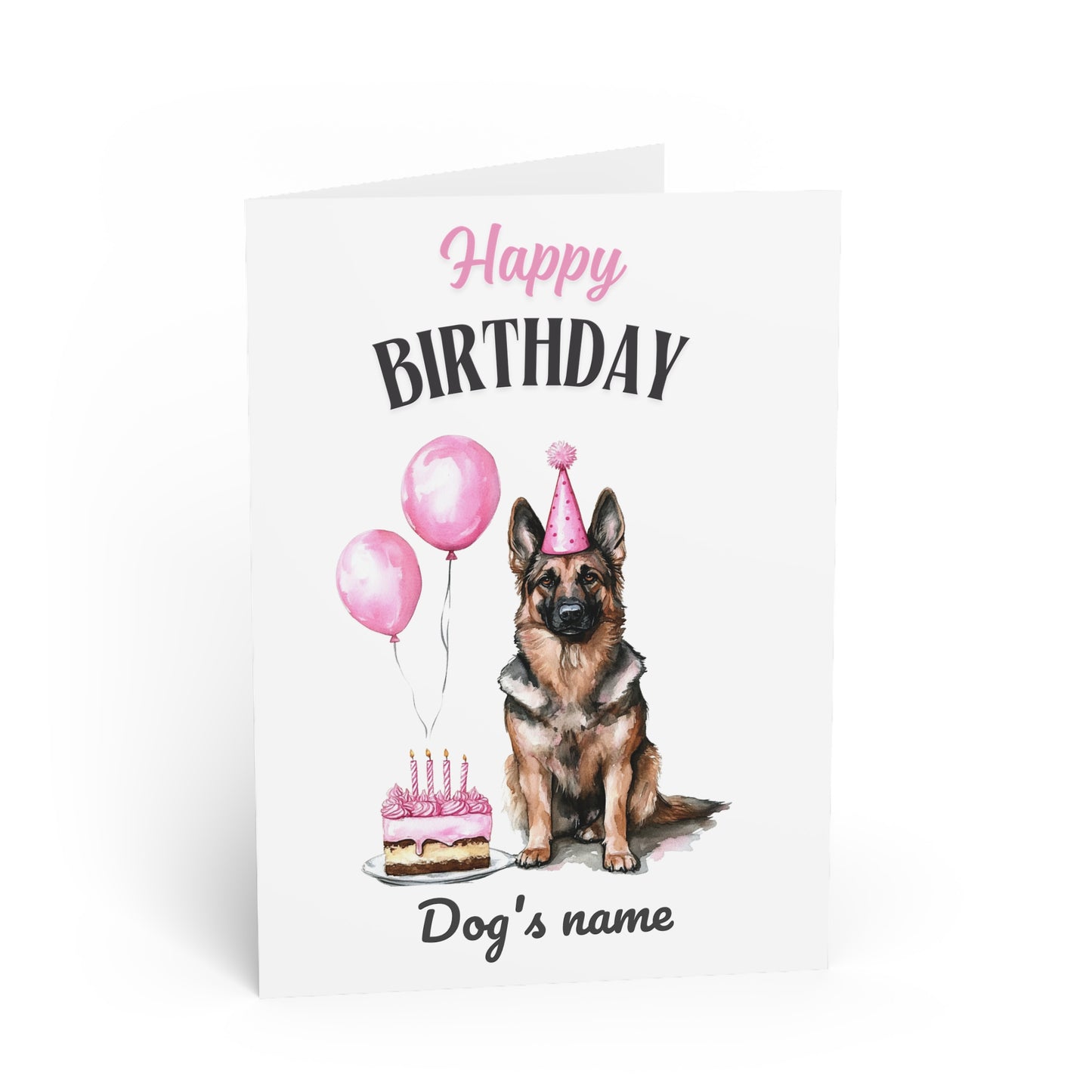 Custom Name Pink GSD Birthday Card