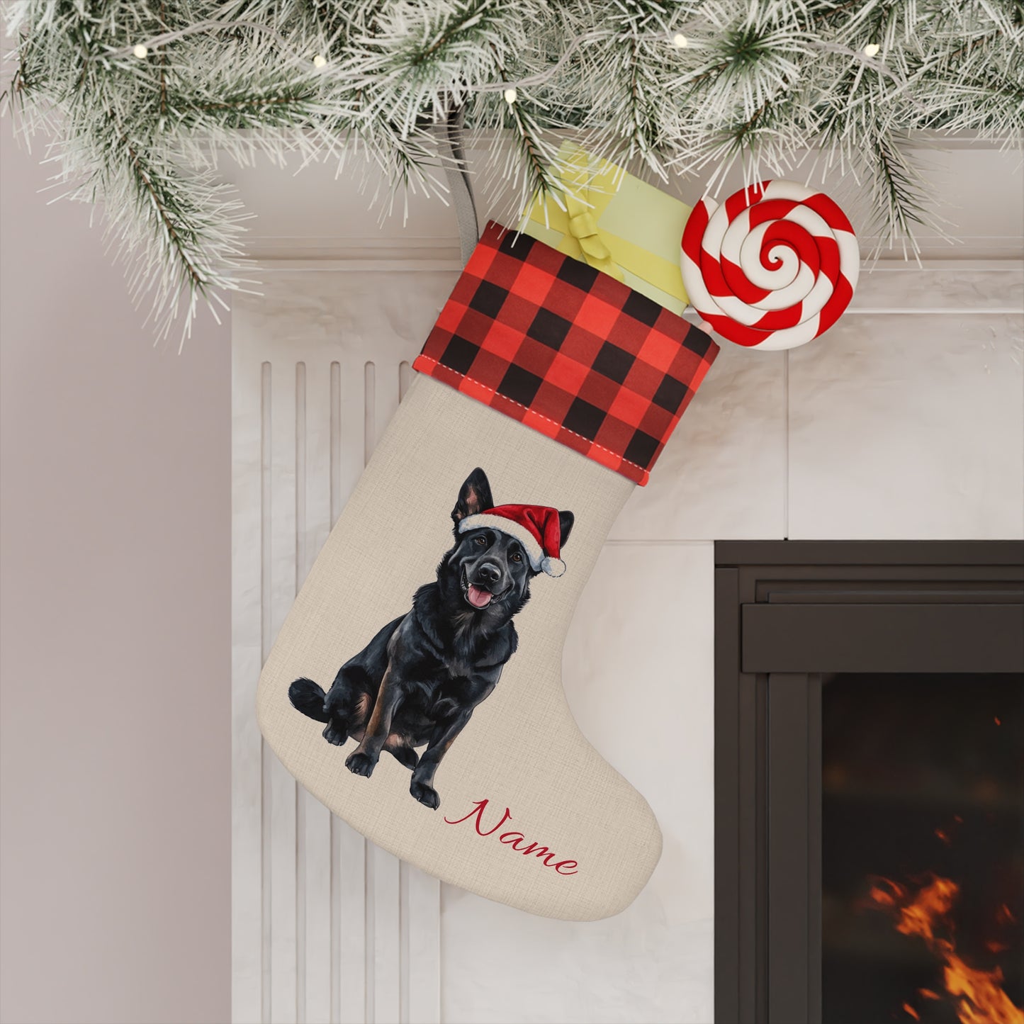 Custom Black German Shepherd Stocking