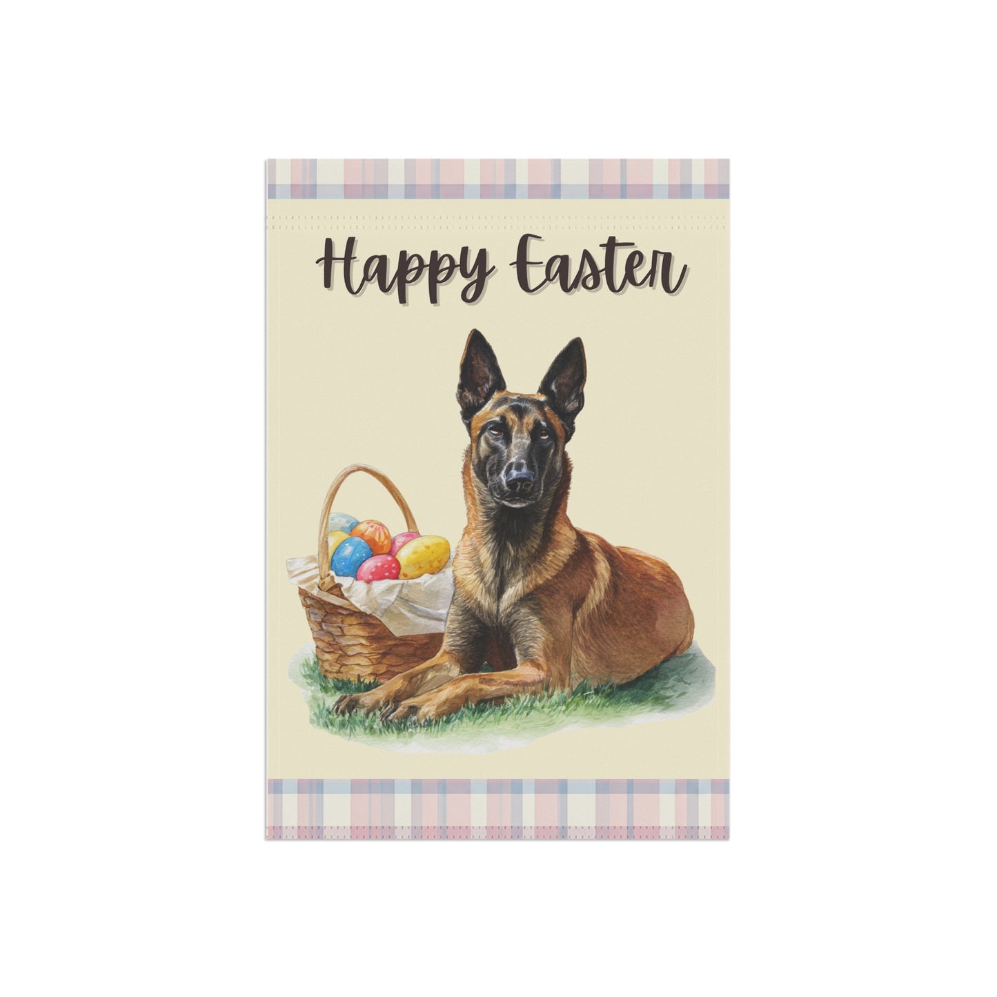 Happy Easter Belgian Malinois Plaid Banner
