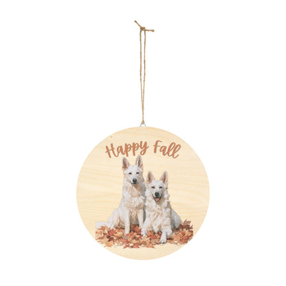 Happy Fall White German Shepherd Wooden Sign