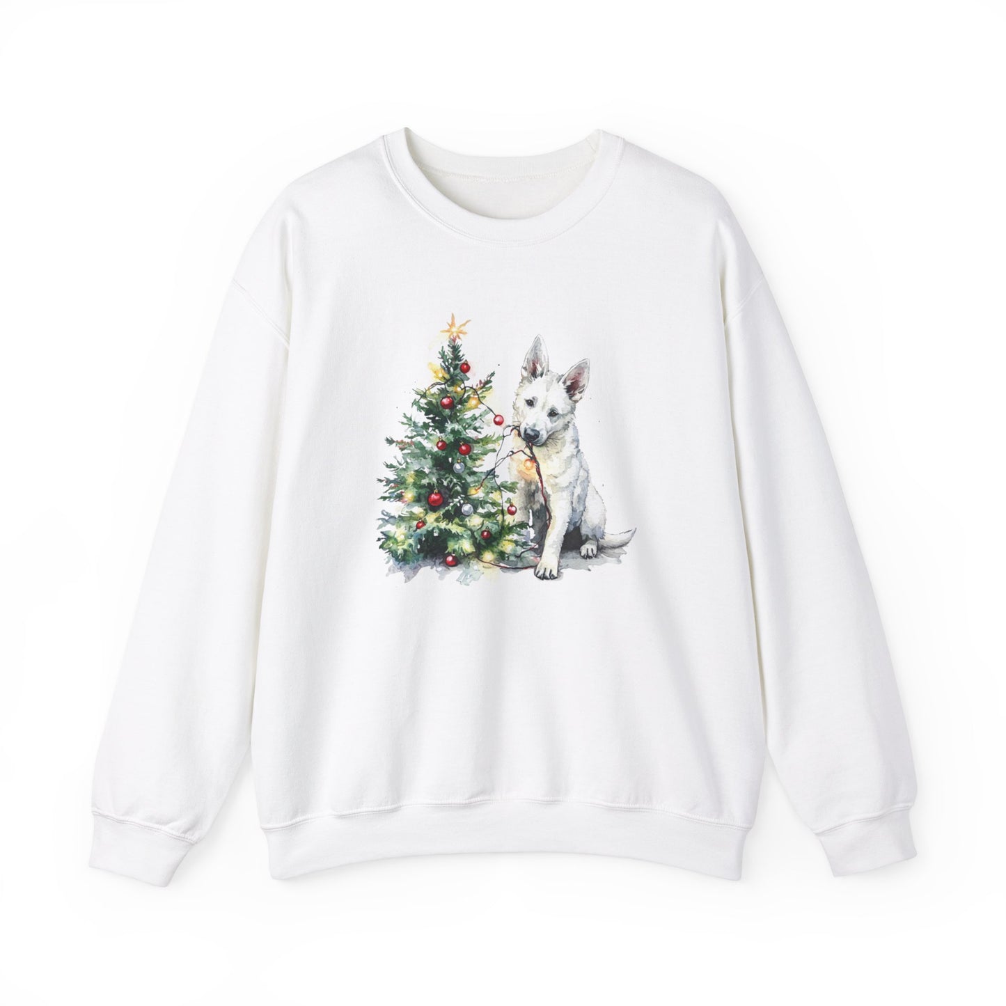 White GSD Christmas Lights Sweater