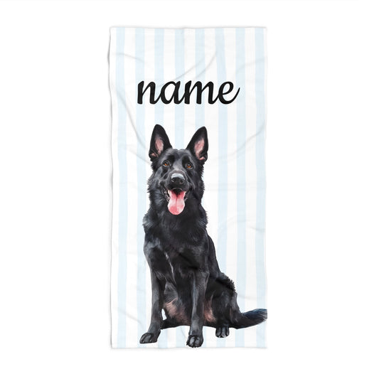 black german shepherd dog beach towel custom name