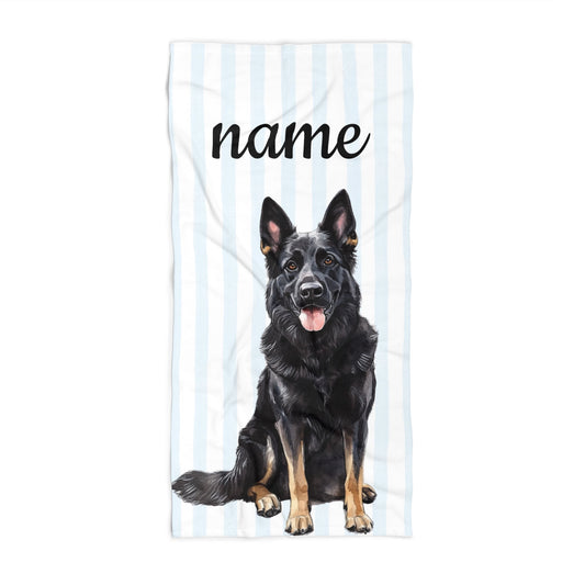 Bi-Color German Shepherd Dog Beach Towel Custom Name