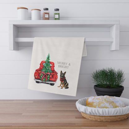 Merry and Bright Sable GSD Christmas Kitchen Towel