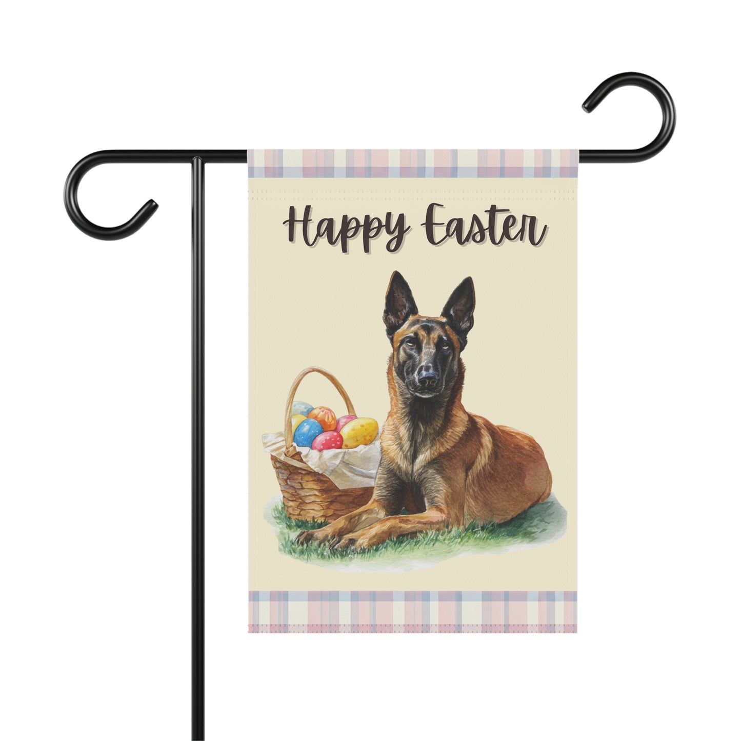 Happy Easter Belgian Malinois Plaid Banner