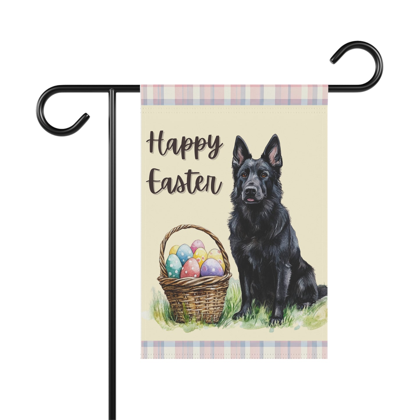 Happy Easter Black GSD Plaid Banner