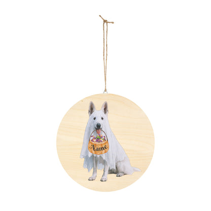 Personalized Ghost White Shepherd Halloween Wooden Sign