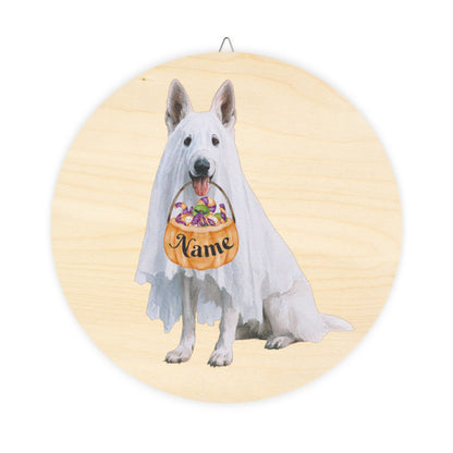 Personalized Ghost White Shepherd Halloween Wooden Sign