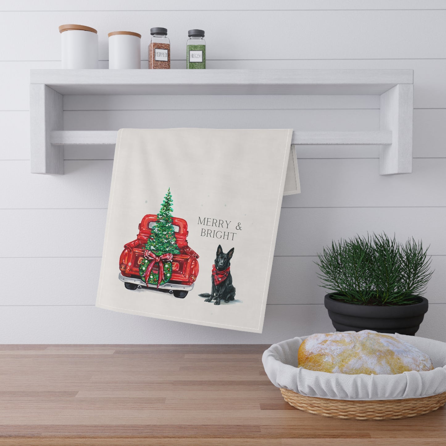Merry and Bright Black GSD Christmas Kitchen Towel