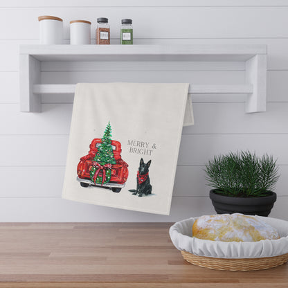 Merry and Bright Black GSD Christmas Kitchen Towel