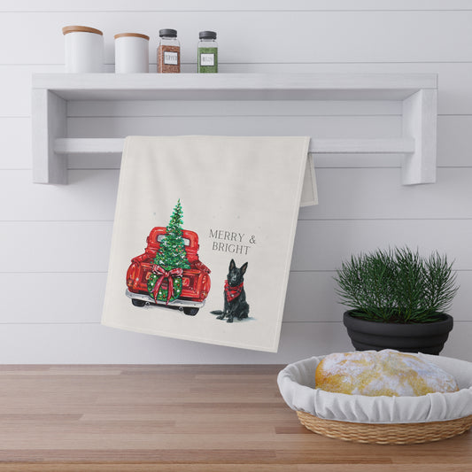 Merry and Bright Black GSD Christmas Kitchen Towel