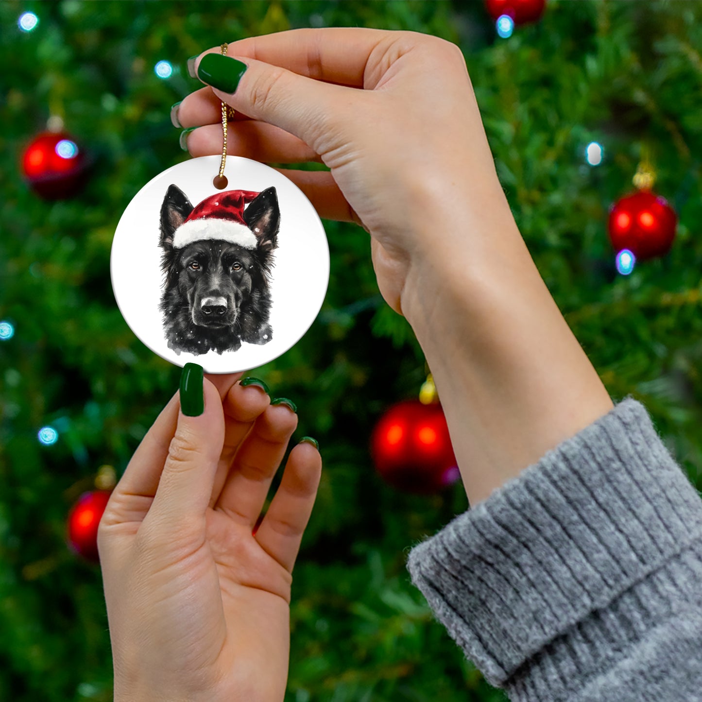 Black German Shepherd Christmas Ornament