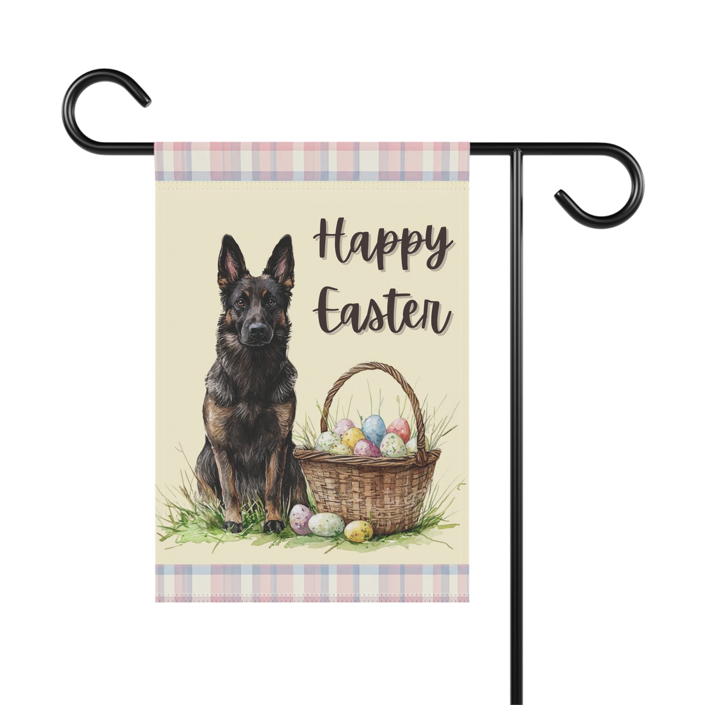 Happy Easter Sable GSD Plaid Banner