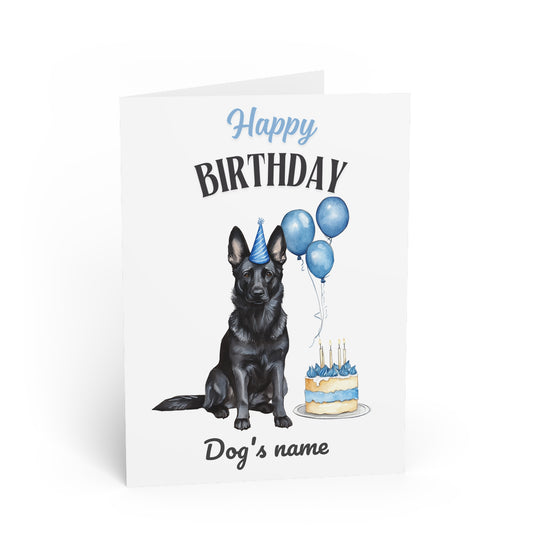 Custom Name Blue Black GSD Birthday Card